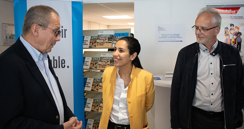 Sarah El Hairy secrétaire d'Etat, Michel Le direach Président de l'UFCV, Laurent Bruni Directeur Général de l'UFCV Sarah El Hairy secrétaire d'Etat, Michel Le direach Président de l'UFCV, Laurent Bruni Directeur Général de l'UFCV